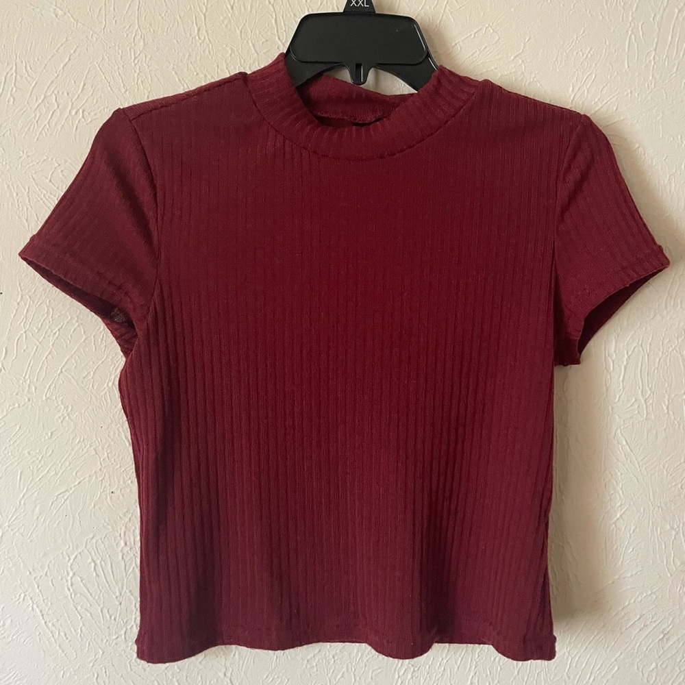 mock maroon turtleneck
